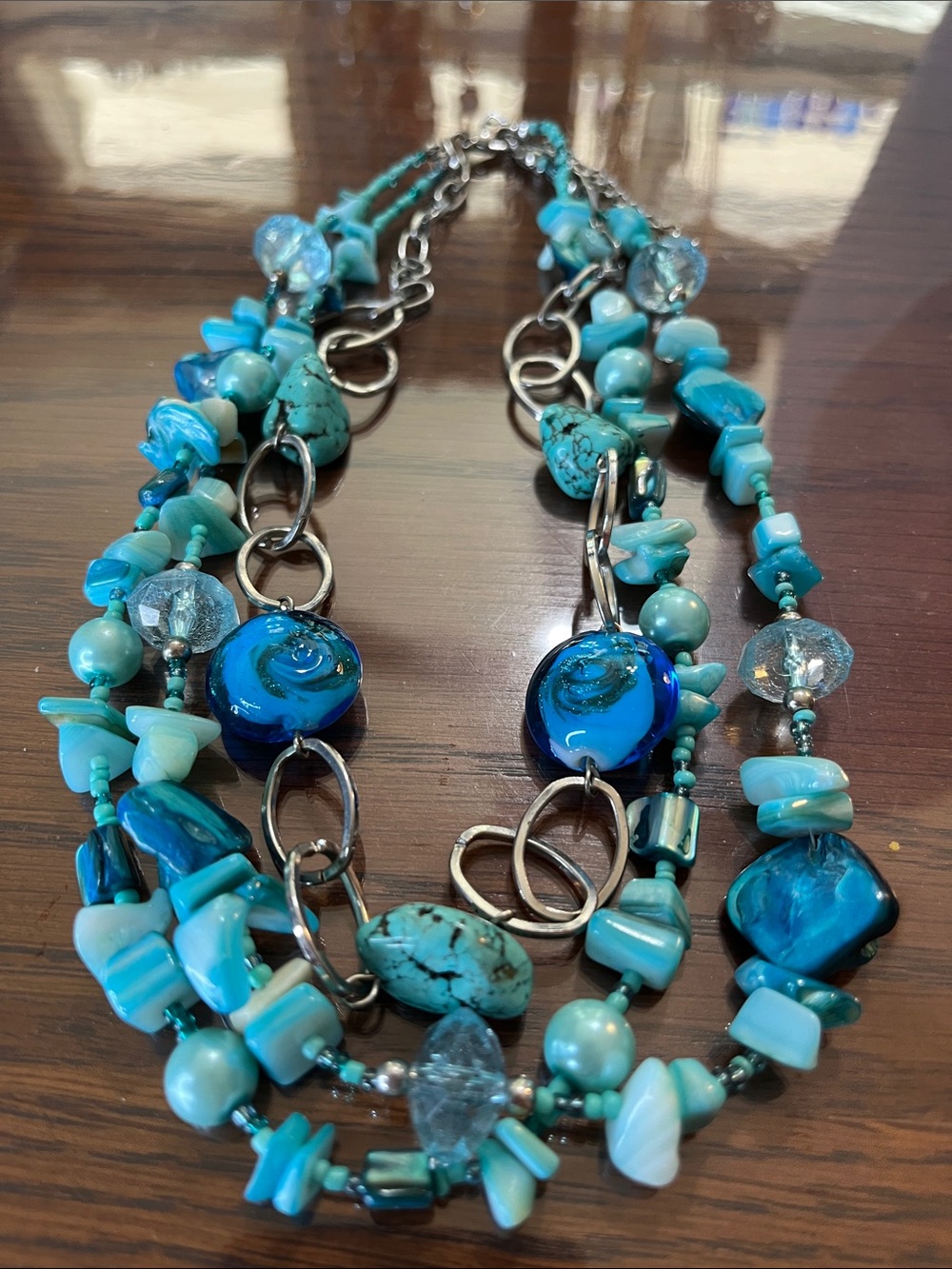 Multi-Strand Turquoise Blue Beaded Necklace